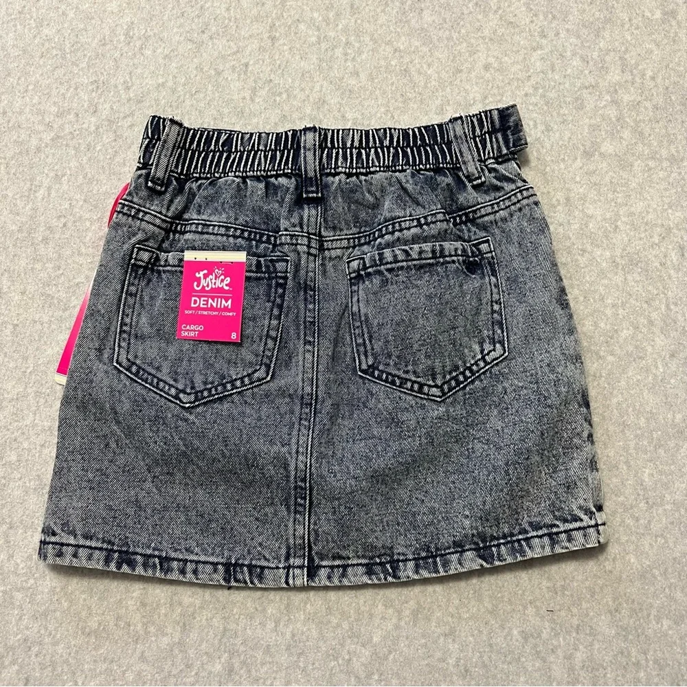 Justice Denim Cargo Skort NWT Size 8 Belted Bleach Washed